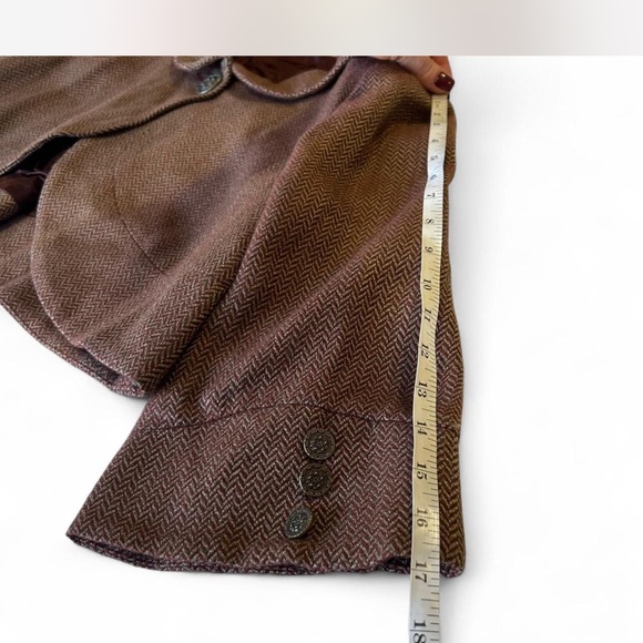 Y2K Short Blazer Bolero Swing Jacket in Burgundy Cream Herringbone Size Large - Picture 7 of 7